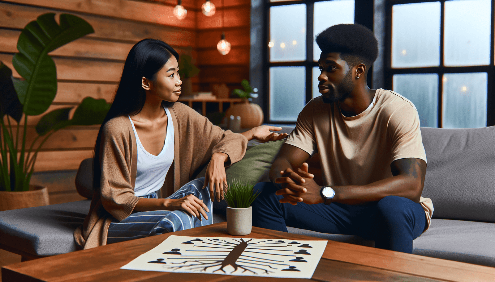 Alt Text for the Image: Couple engaging in a therapeutic conversation about family issues