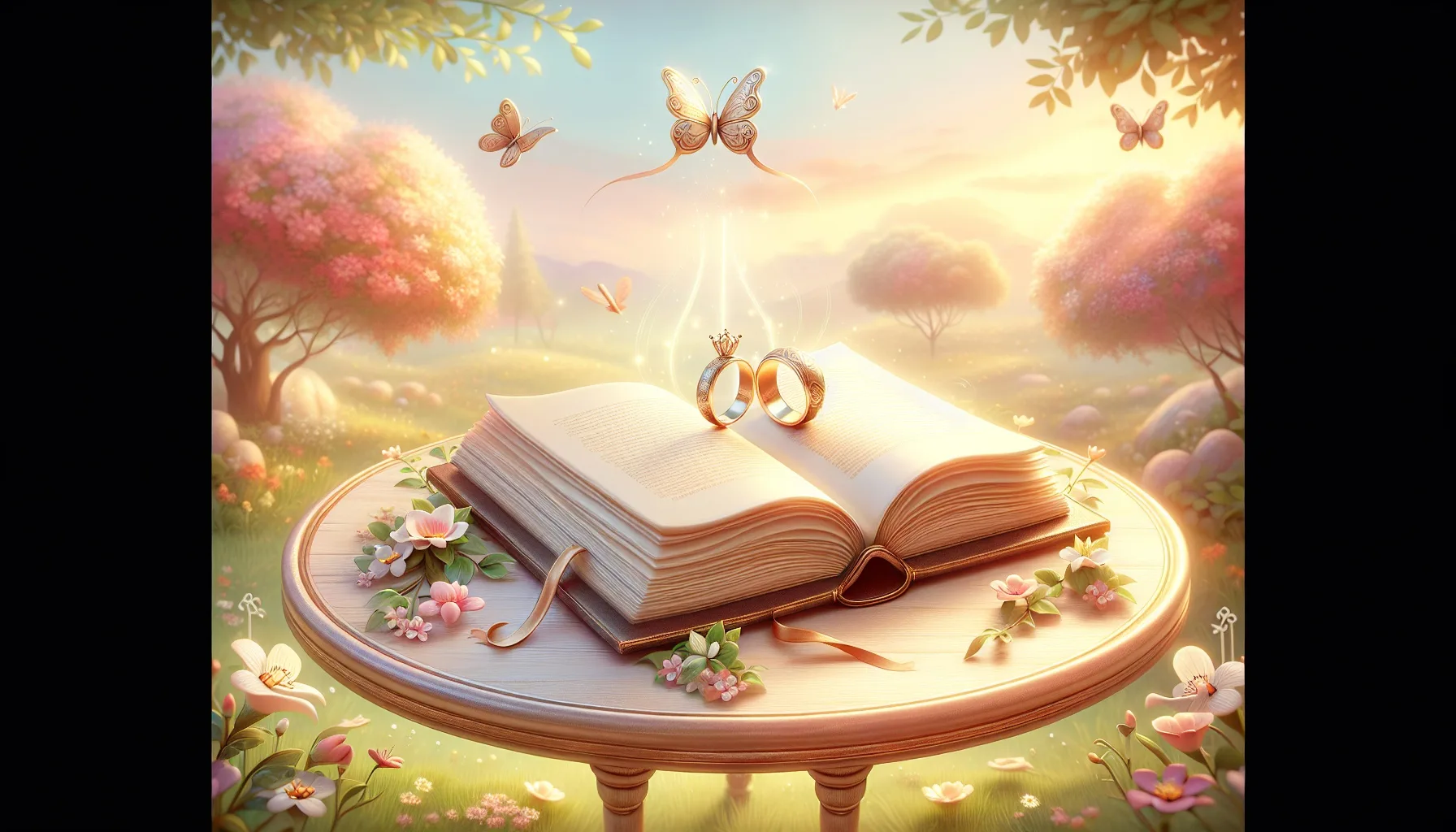 An open wedding book with rings on top, symbolizing the journey to marriage.