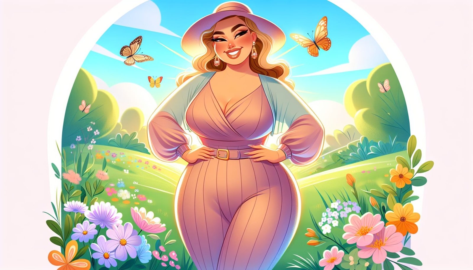 A confident Big Beautiful Woman smiling, showcasing her curves.